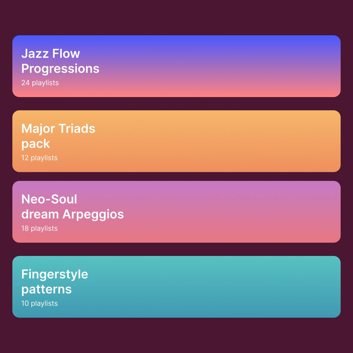 Curated playlist packs list, part of the music app suite AppMatic Tech builds
