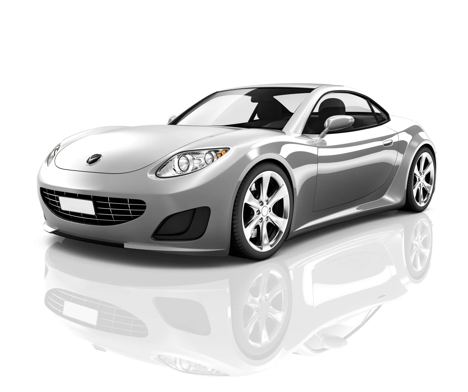 Silver sports coupe on a white studio floor