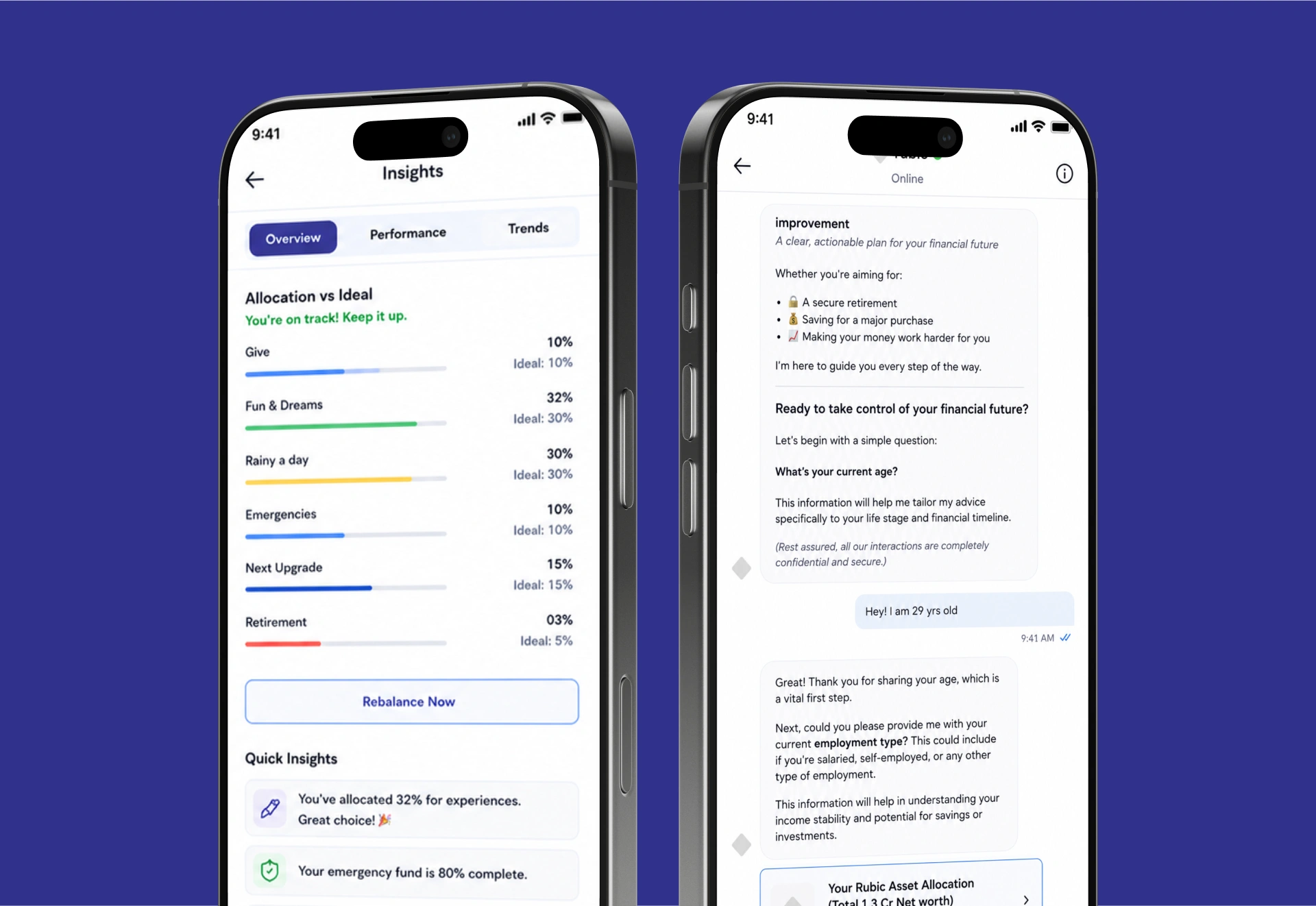 AI finance planner interface showing the visual allocation dashboard, scenario comparison, and progressive financial profile, built by AppMatic Tech