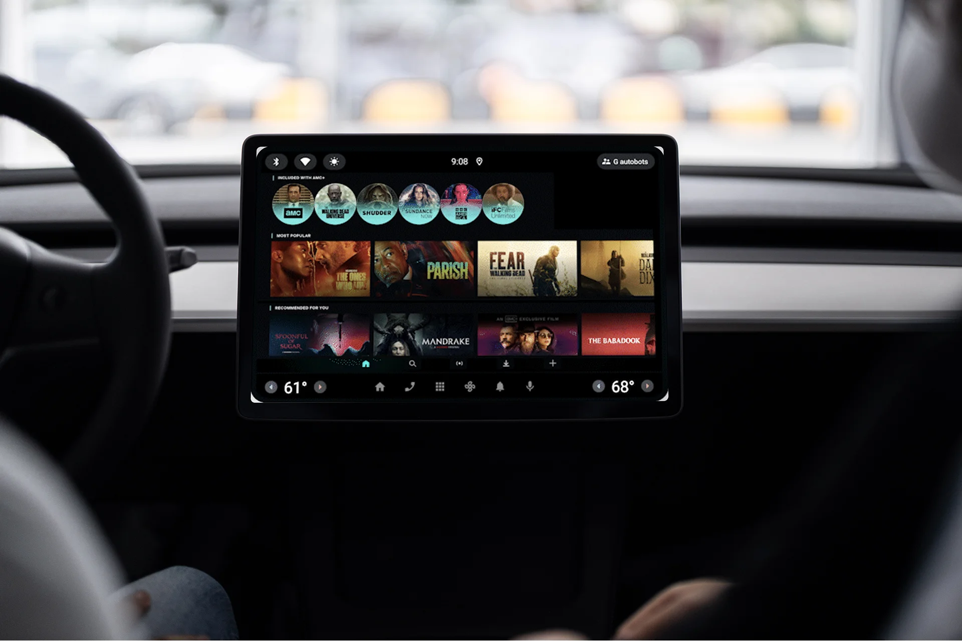 Android Automotive OS music playback and FM radio screen delivered by AppMatic Tech