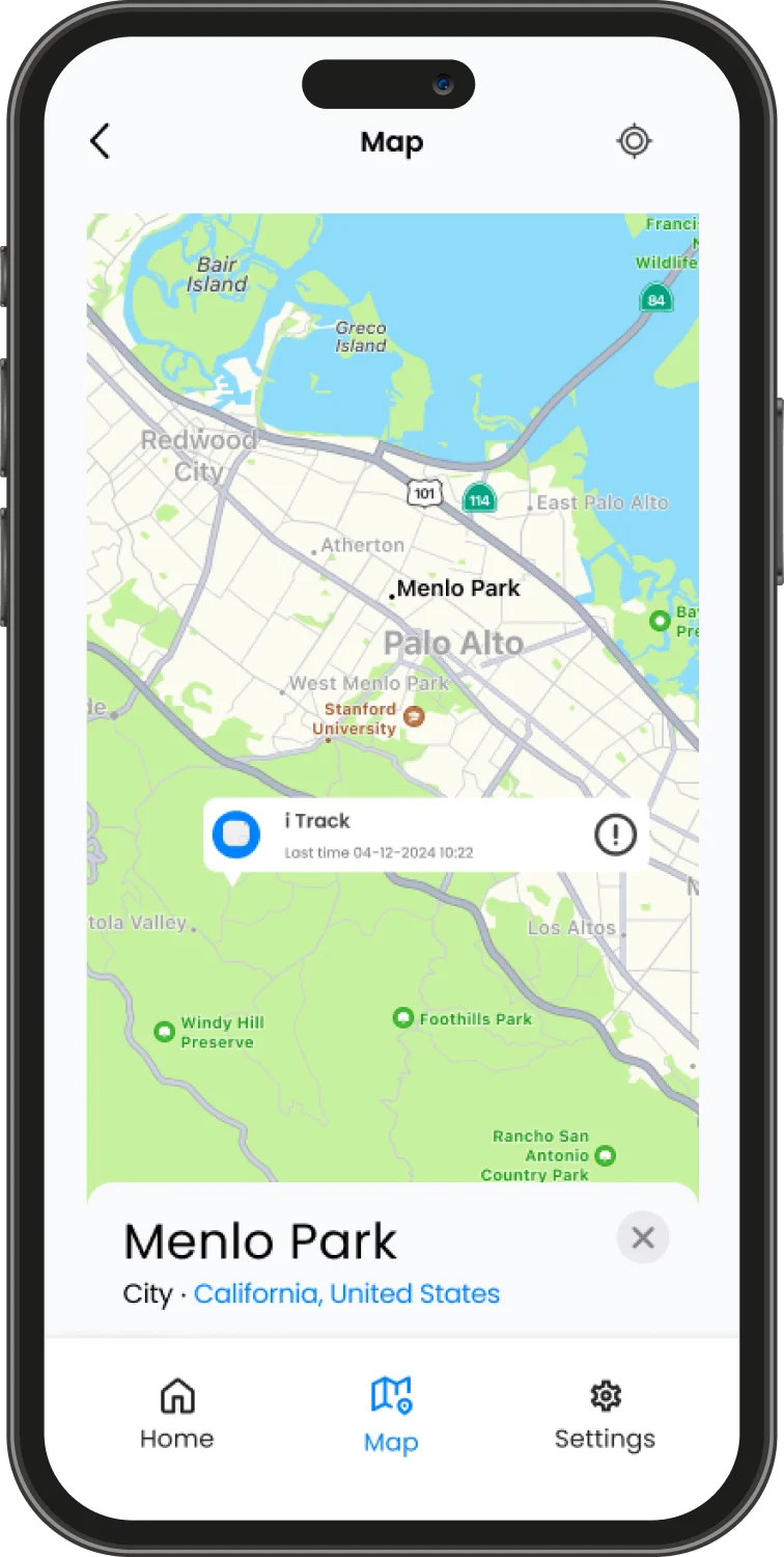 BLE Tag Tracker last known location map view with city context