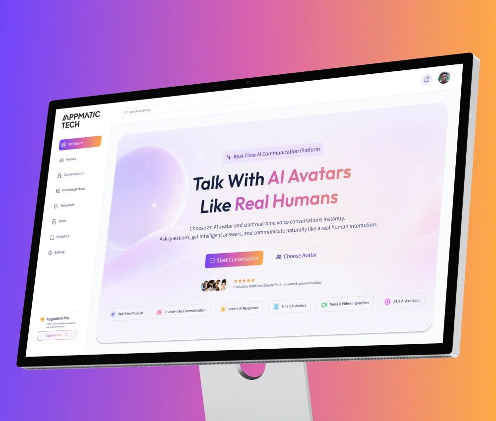 AI Avatar dashboard designed by AppMatic Tech