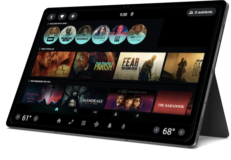 Android Automotive OS infotainment app shown on an in-car display