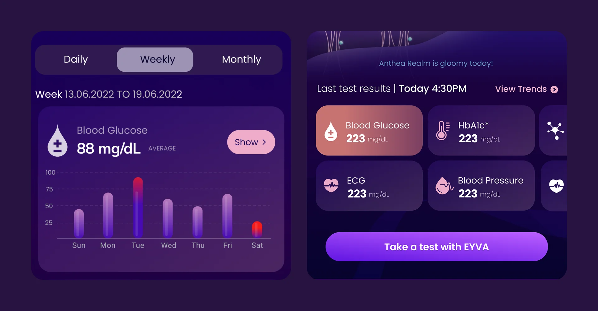 EYVA vital measurement and health trend screen on iOS built by AppMatic Tech