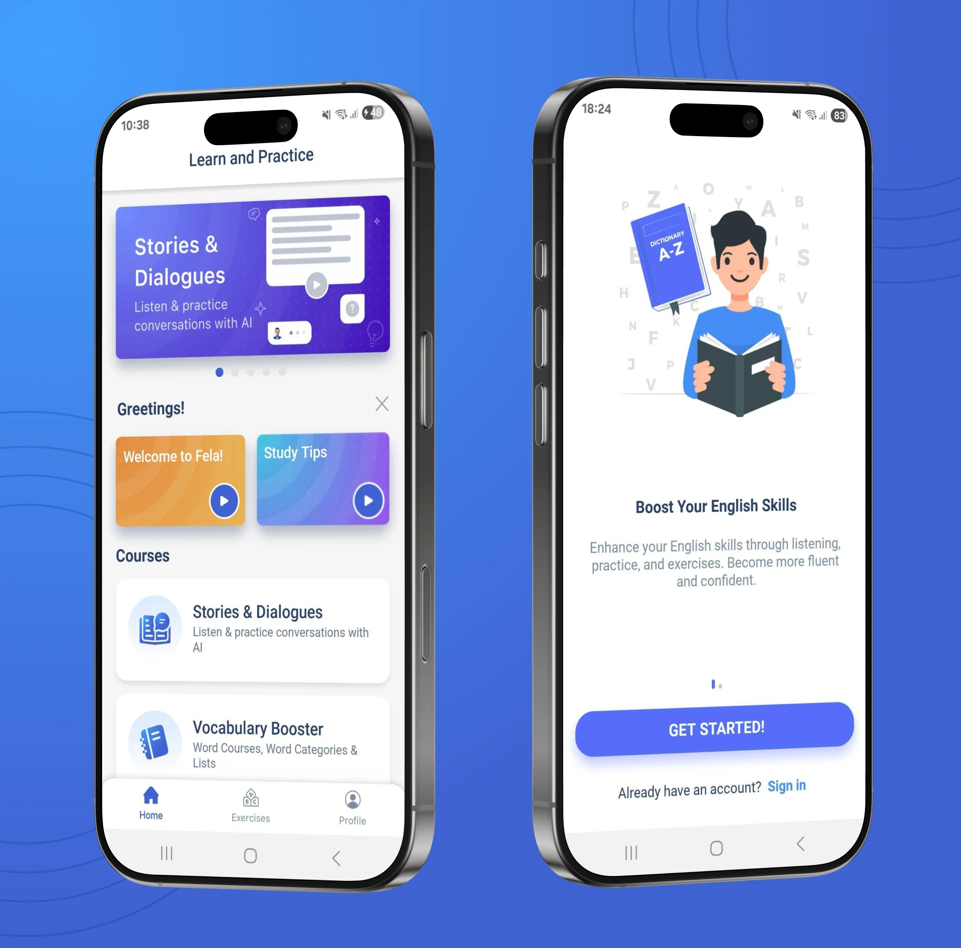 FELA AI conversation tutor real-life scenario screen and subscription flow built by AppMatic Tech