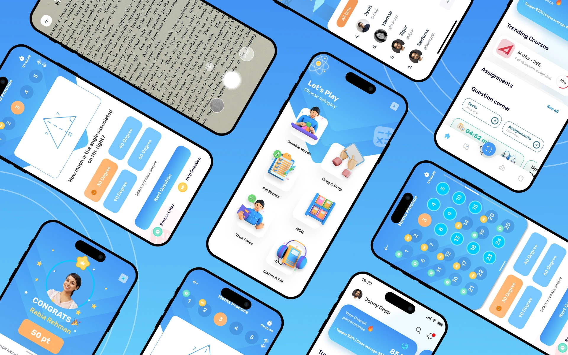 Future Education learning platform screen designs across student, teacher, administrator, and parent roles, designed by AppMatic Tech
