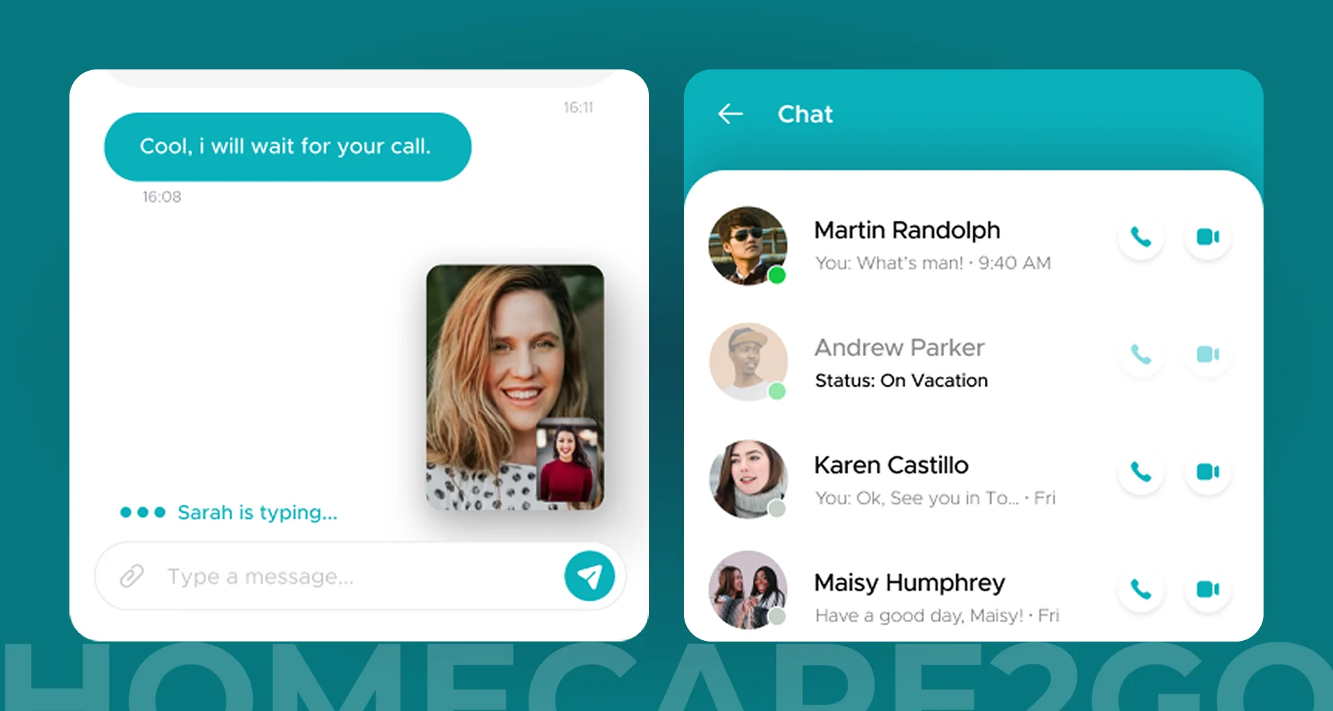 Homecare2go iOS and Android telehealth app UI redesigned from scratch by AppMatic Tech