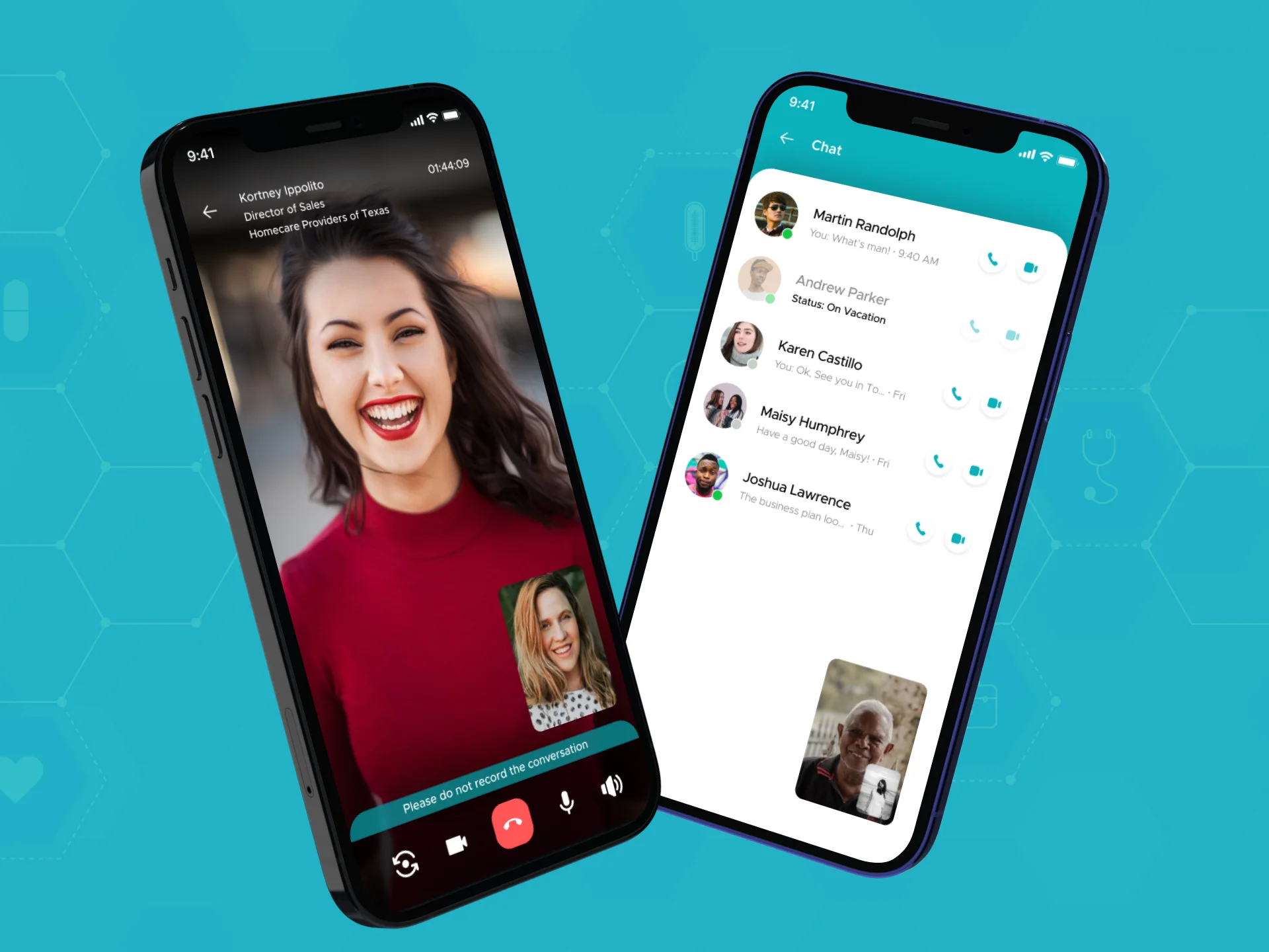 Homecare2go telehealth app screens built by AppMatic Tech