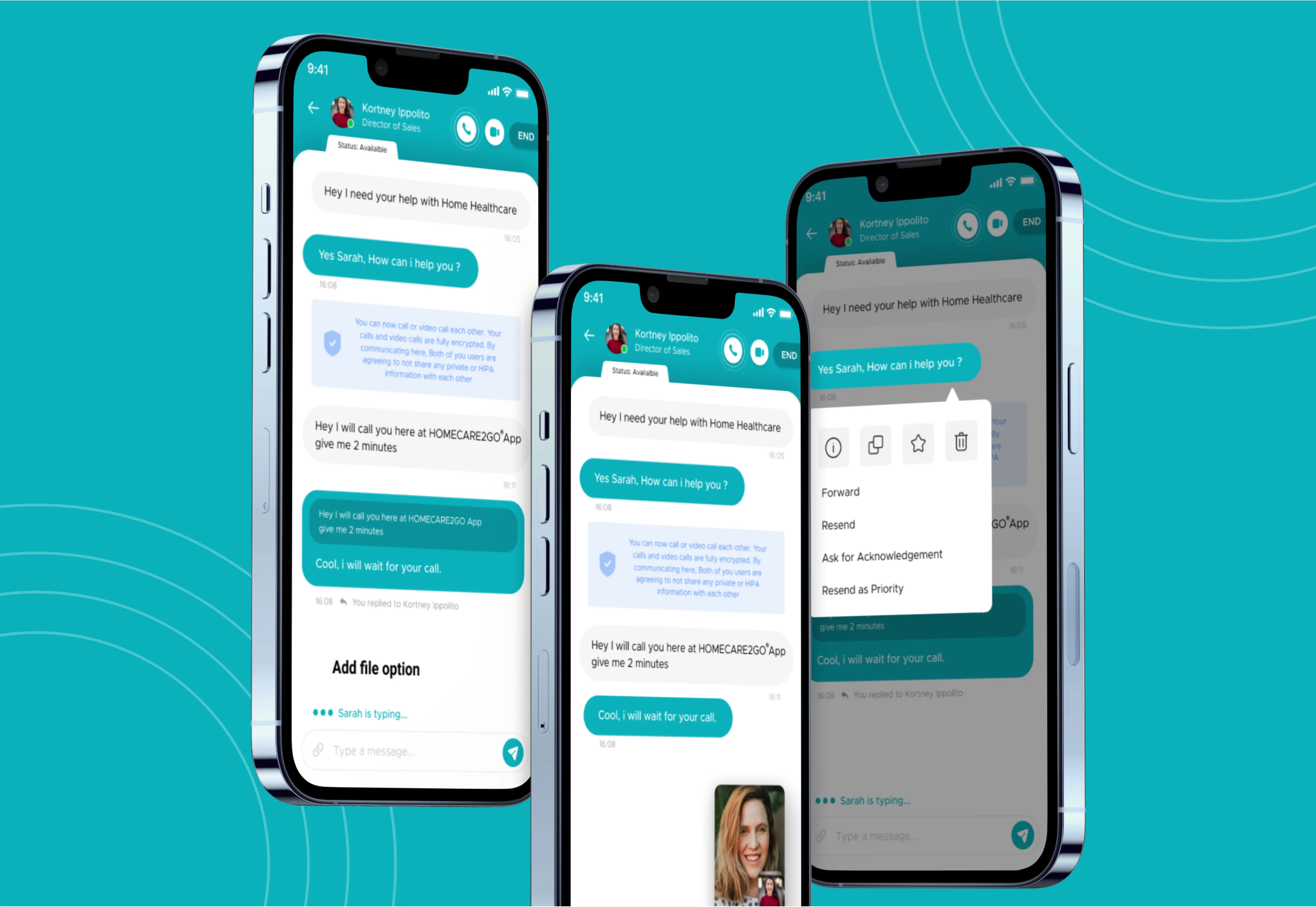 Homecare2go Socket.io real-time patient-doctor chat interface on Android built by AppMatic Tech