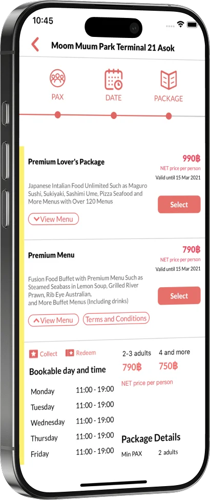 Hungry Hub booking package detail screen