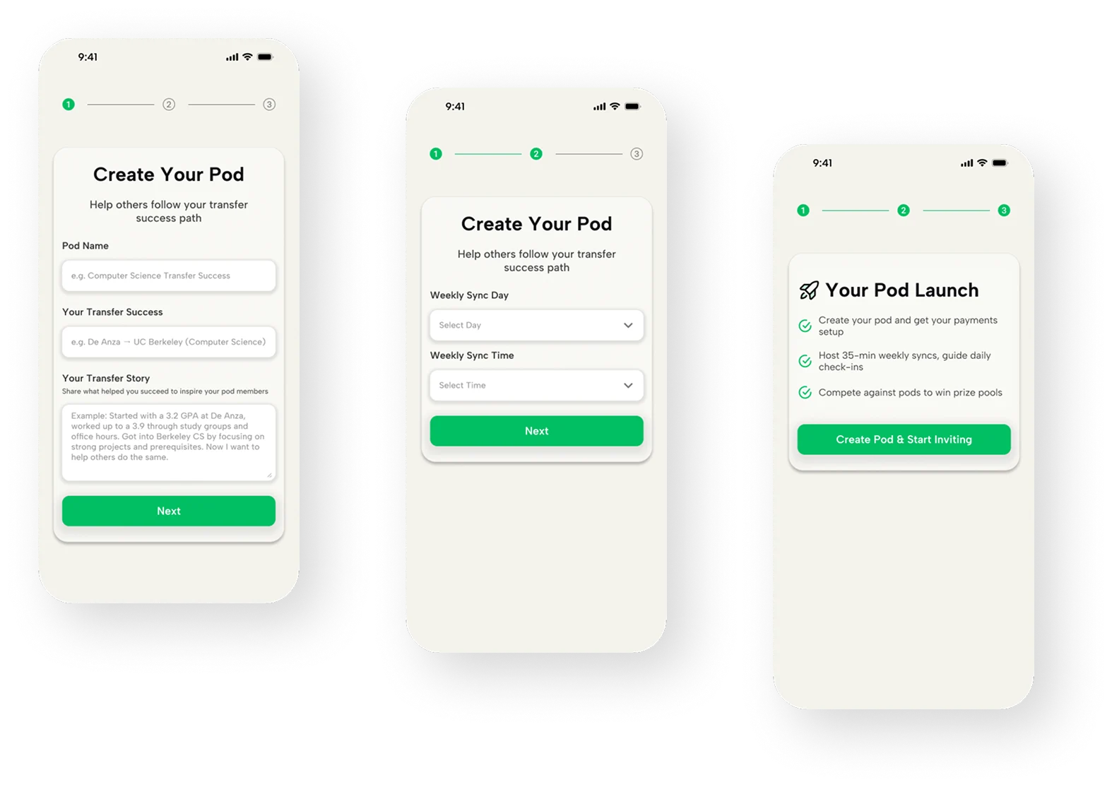 Kadō Create Pod three-step flow designed by AppMatic Tech