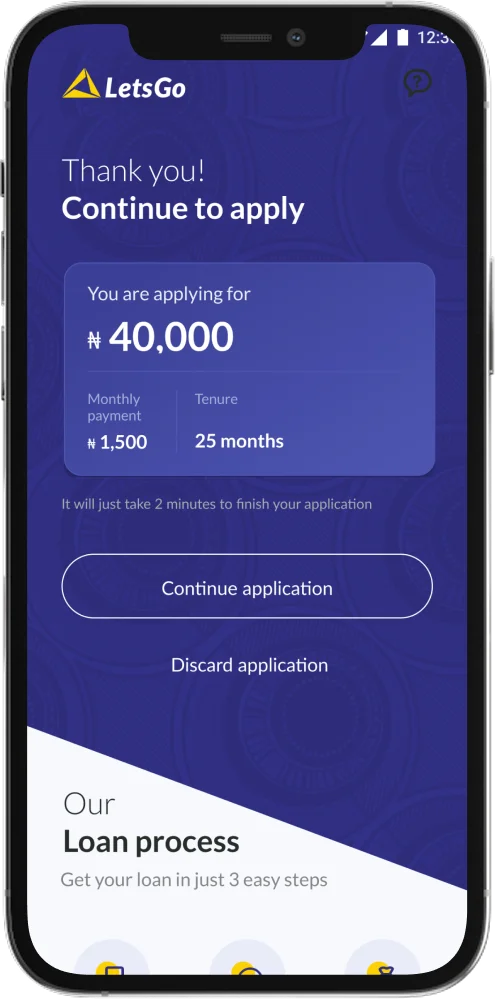 LetsGo iOS loan process steps and required document checklist