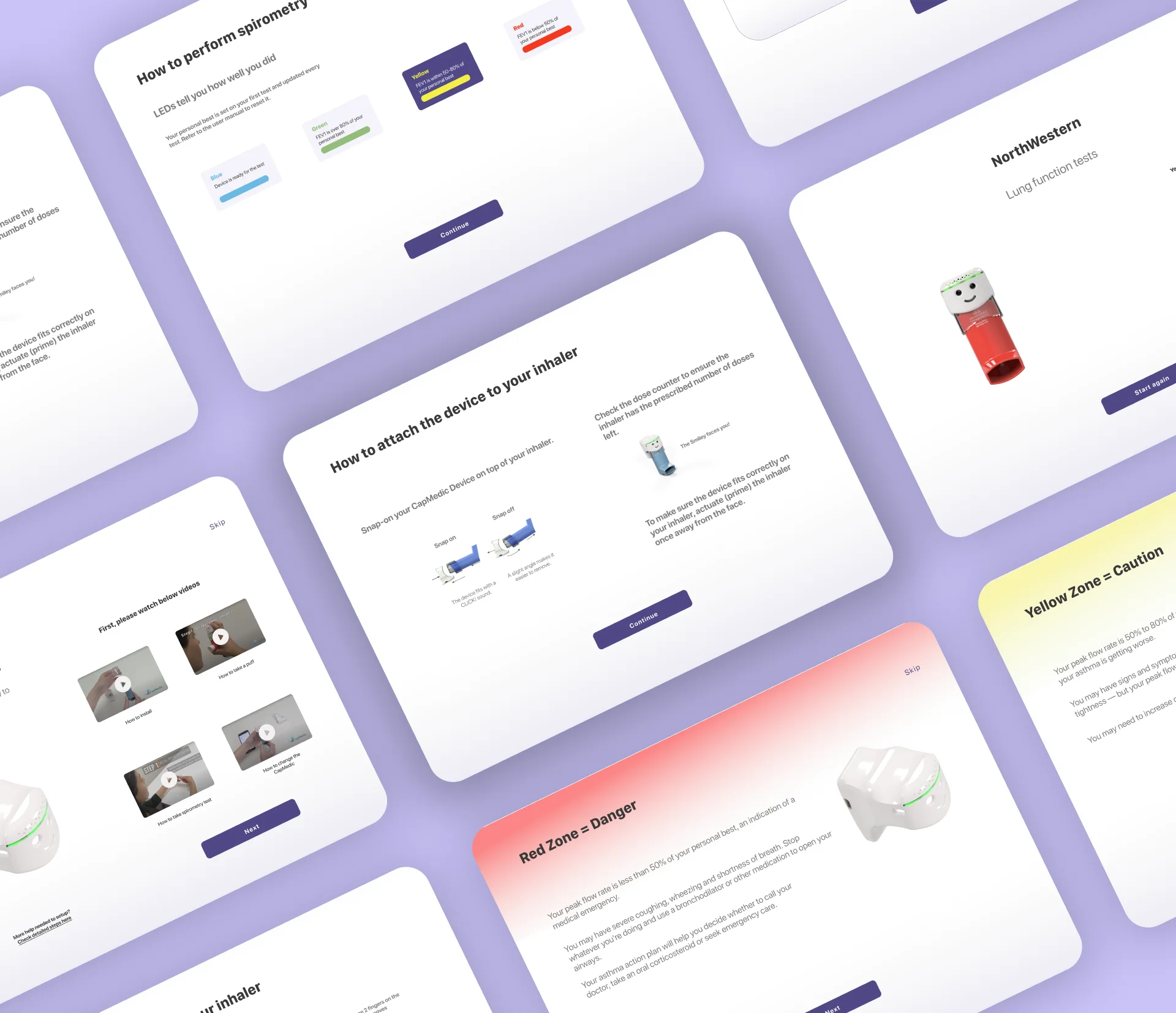 Asthma Controller spirometry guidance and inhaler instruction screen built by AppMatic Tech