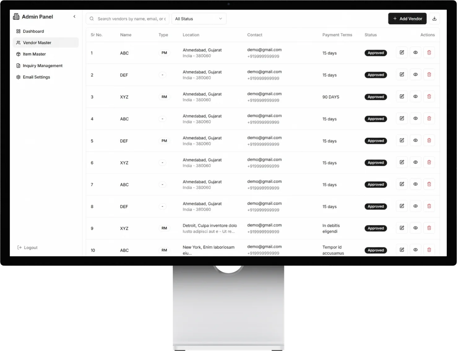 Pharma vendor and enquiry management SaaS platform built by AppMatic Tech