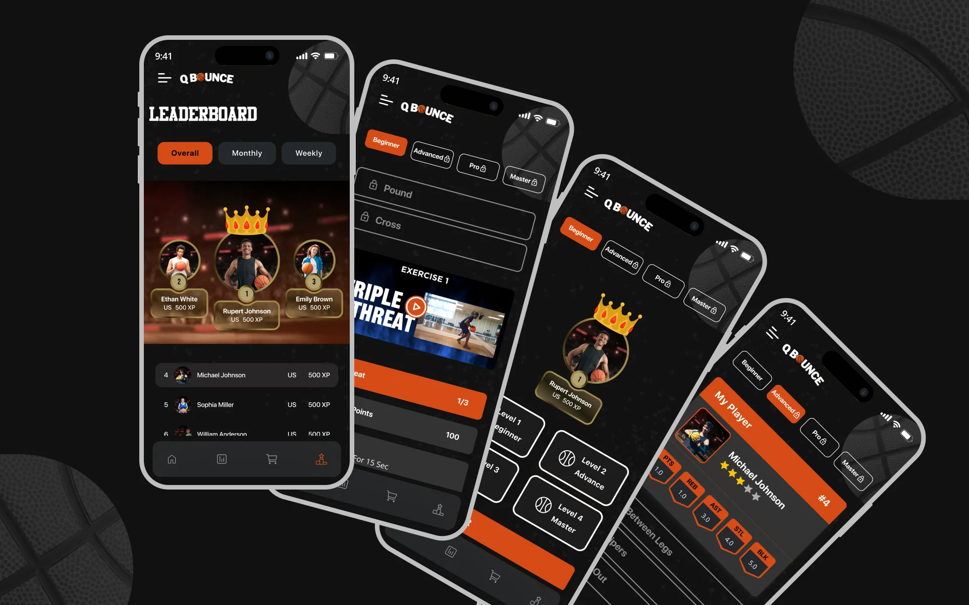 QBounce basketball app UI and brand design delivered by AppMatic Tech
