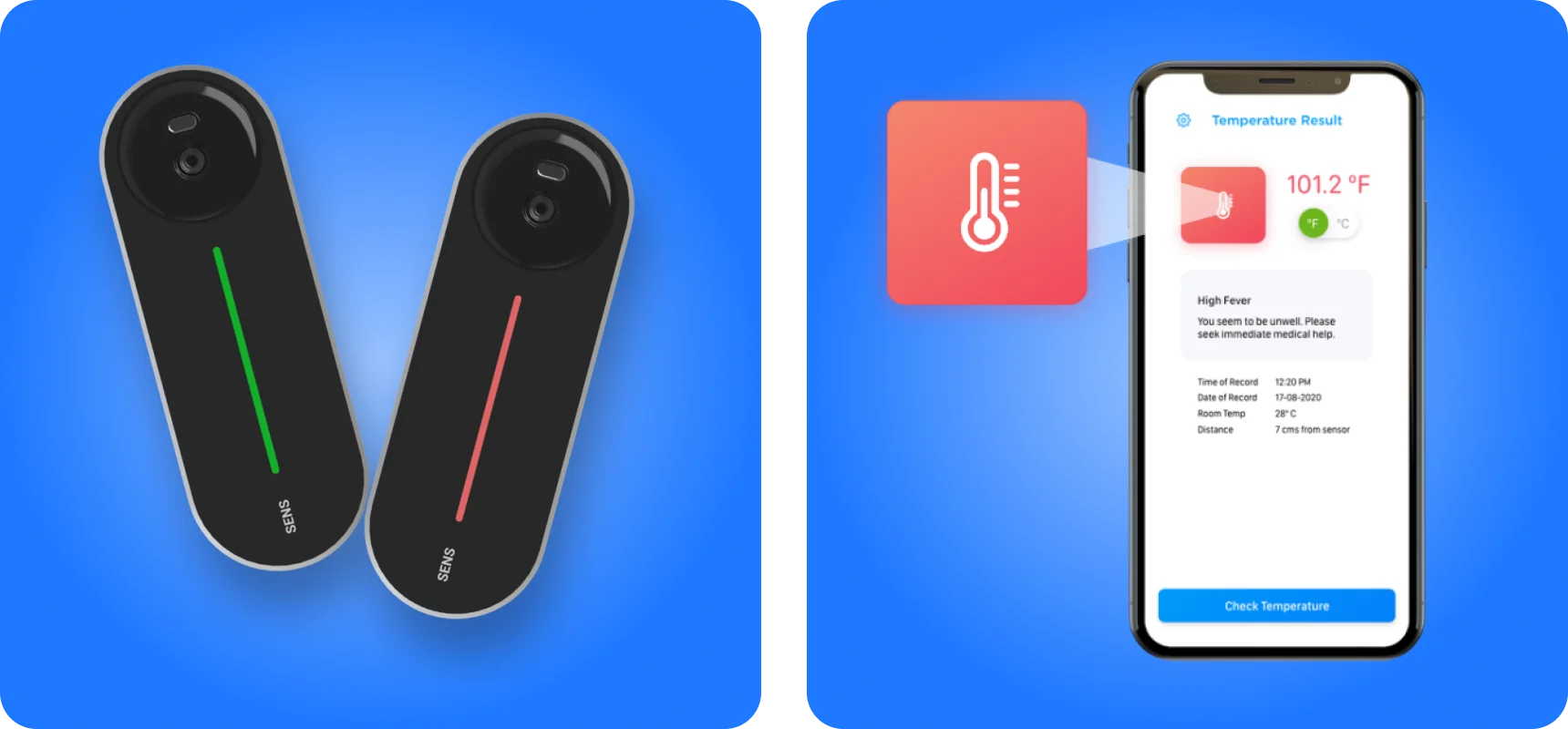 SENS contactless scanning app interface designed by AppMatic Tech