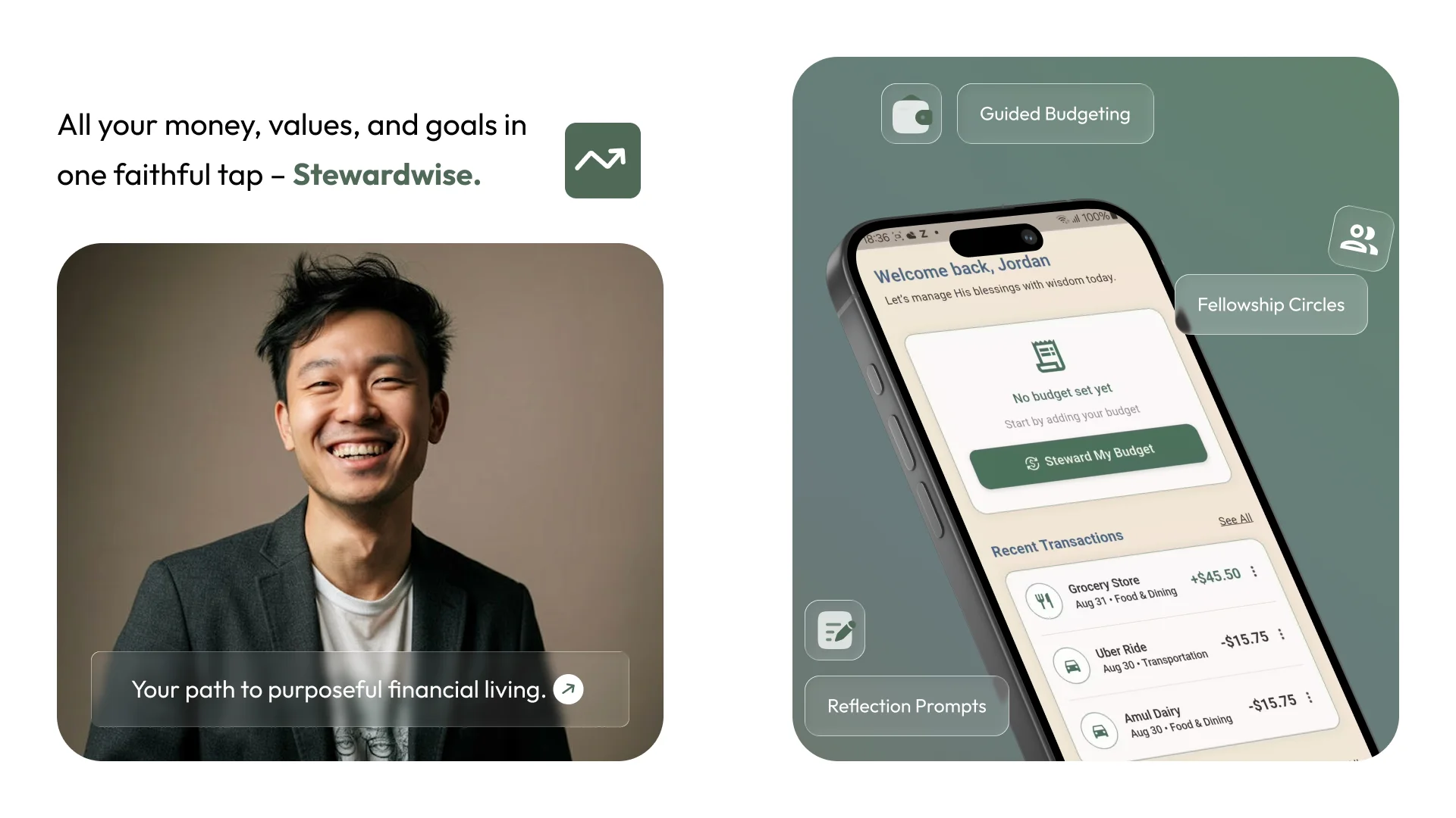 Fellowships community and Plaid budget tracking screen built by AppMatic Tech in Flutter
