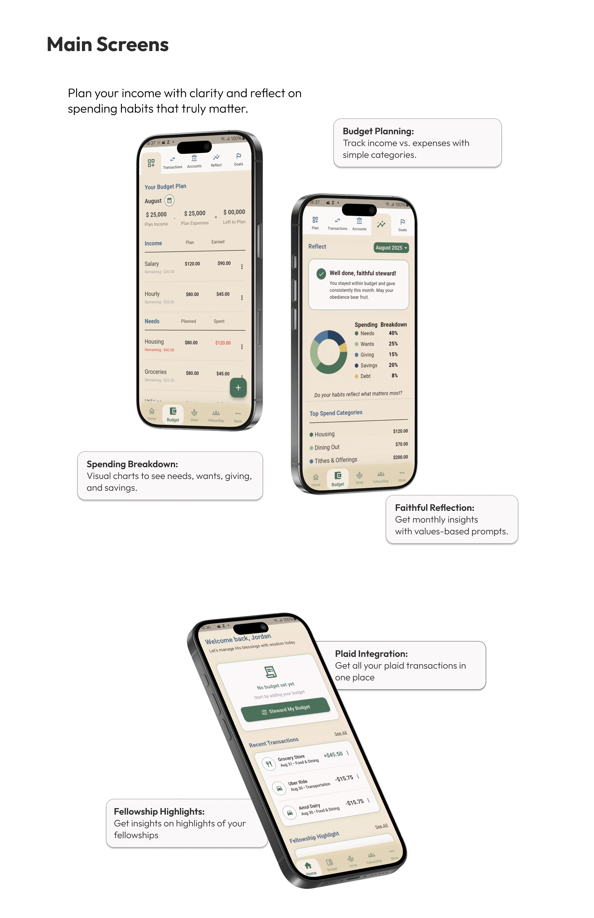 Faith-based financial Flutter app main screens built by AppMatic Tech
