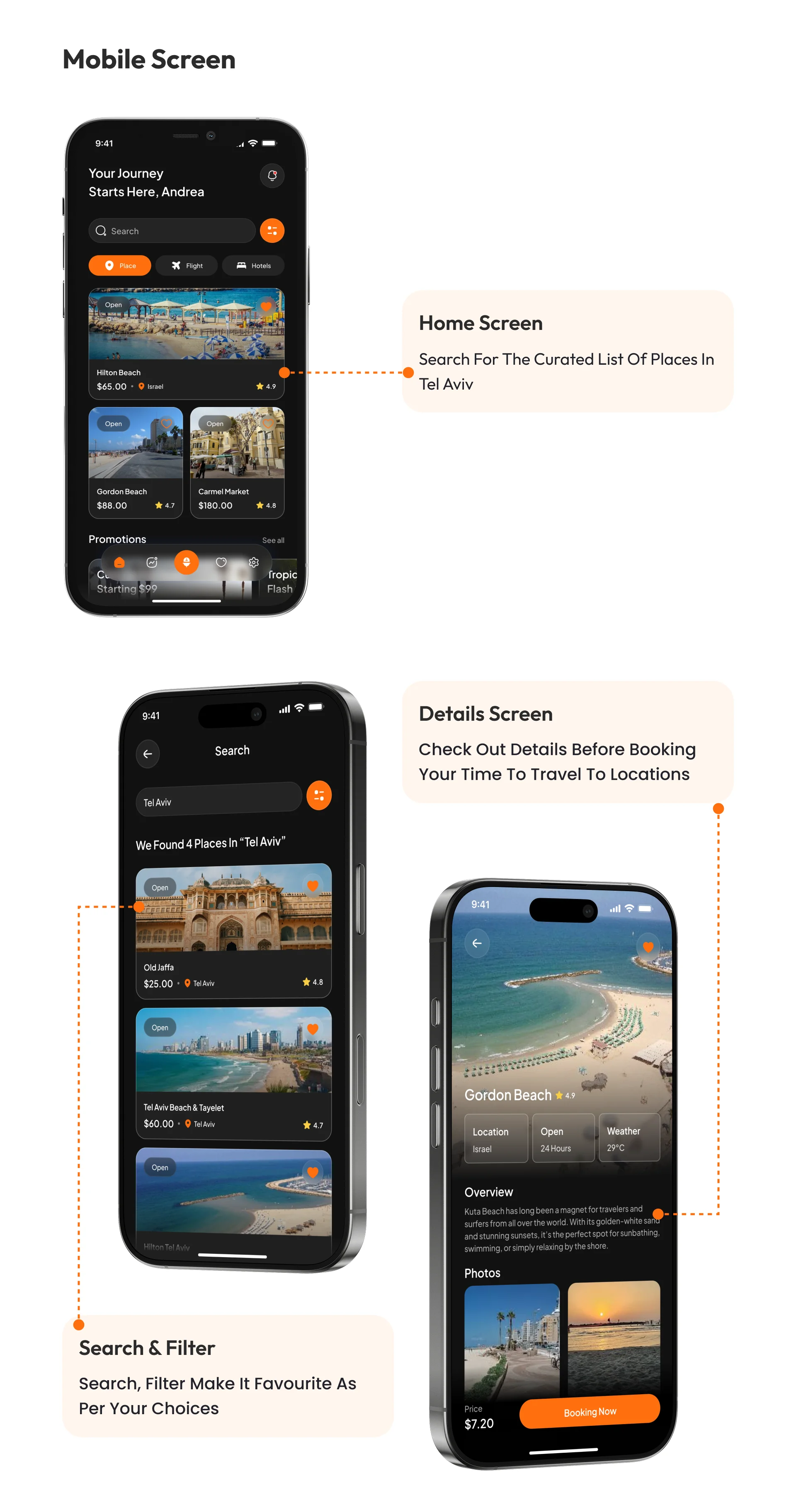 TLV Places iOS app mobile screens built by AppMatic Tech