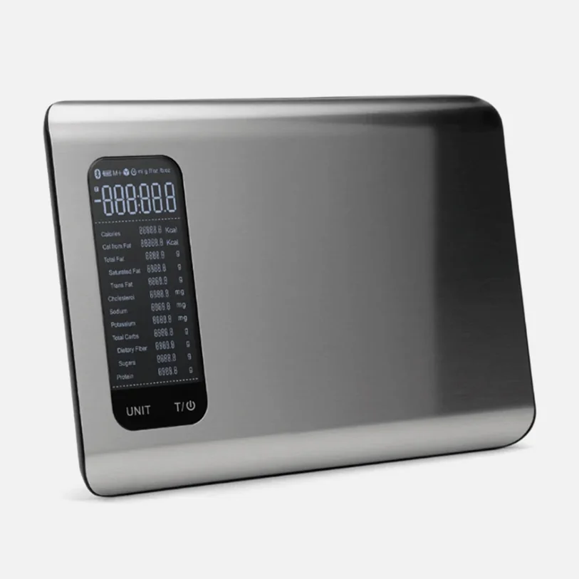 Trackwel BLE kitchen scale with weight and macro readout display tested by AppMatic Tech