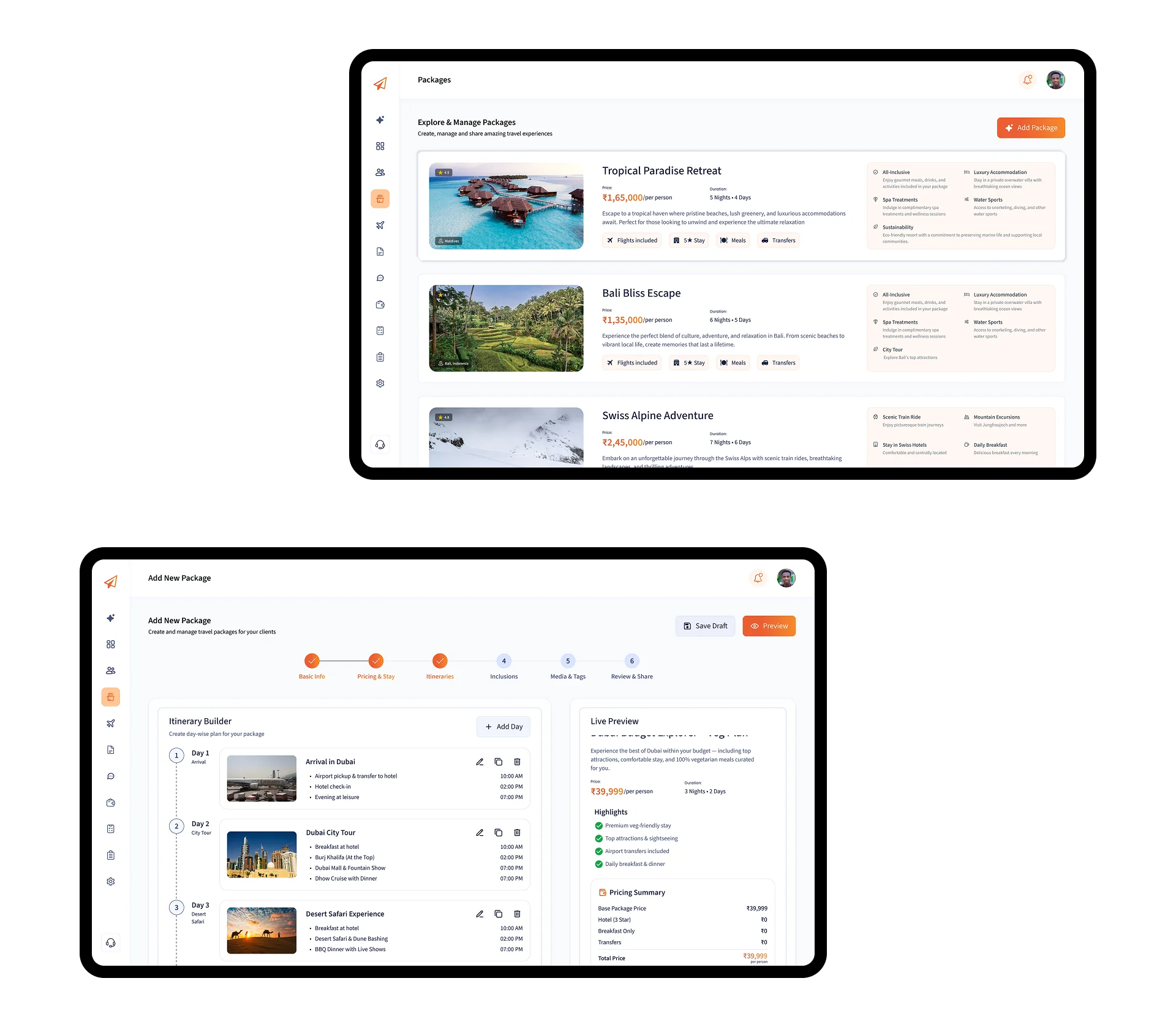 Travel CRM itinerary and lead management interface built by AppMatic Tech