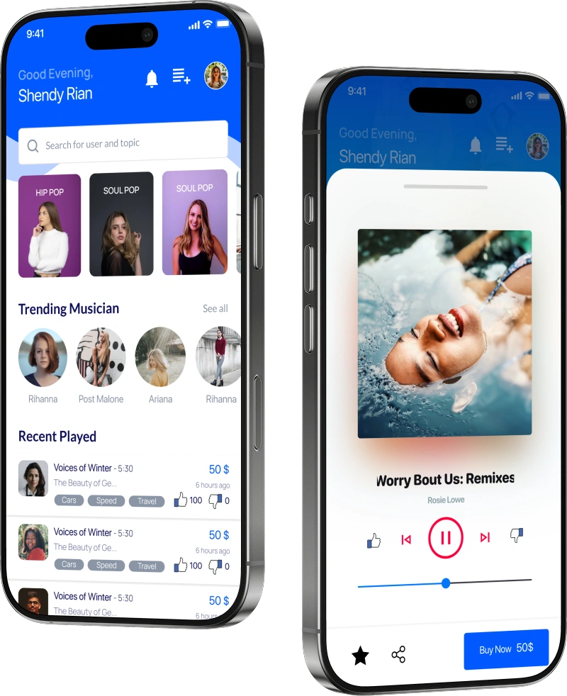 UI/UX design for Music app by AppMatic Tech