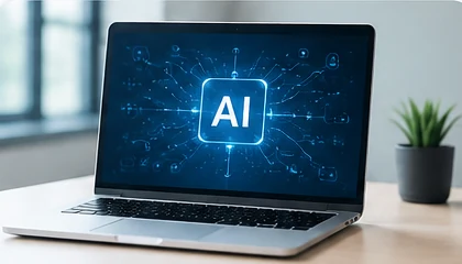 Laptop displaying an AI chip graphic