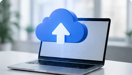 Cloud upload icon above a laptop, representing MVP development