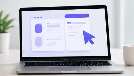 Laptop showing a UI design tool with a pointer cursor